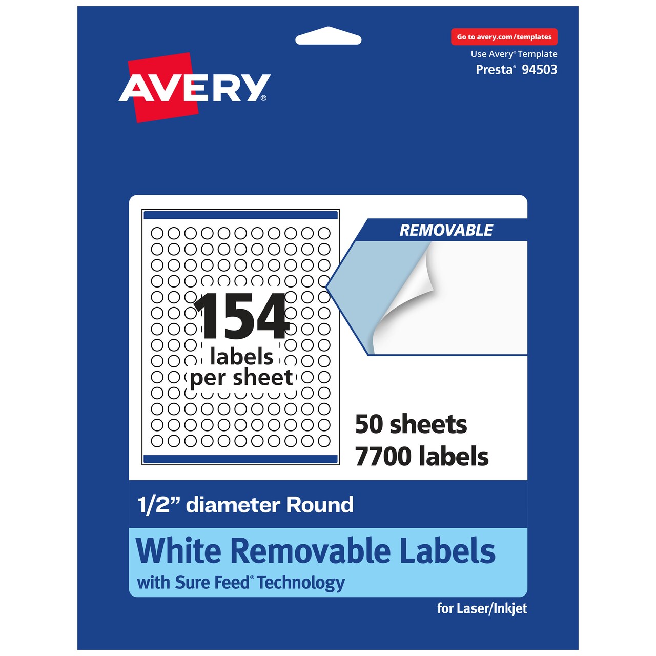 Avery Matte White Removable Round Labels with Sure Feed Technology, Print-to-the-Edge, .5" diameter